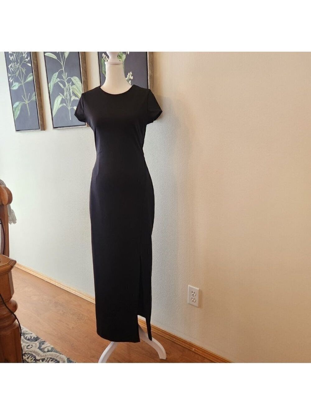CLASSIC AUDREY HEPBURN BLACK BODYCON DEREK HEART LONG DRESS - EUC - Picture 7 of 7